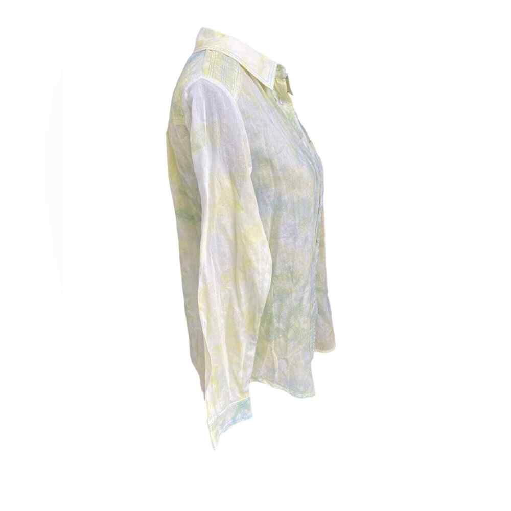 Anthropologie Pilcro Yellow Blue Tie Dye Button Down Cate Shirt woman’s sz small - Picture 5 of 7
